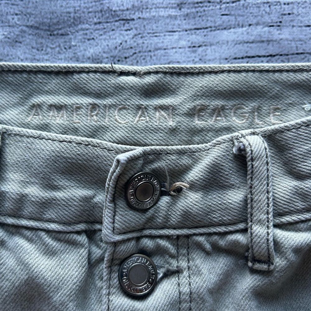 American Eagle Wide Leg Crop button fly patch pockets green jeans size 2 regular - Picture 4 of 15